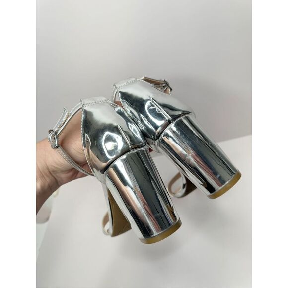 Bandolino Sandals Womens Size 9 Silver Open Toe Ankle Strap Block Dress Heels - Picture 8 of 10